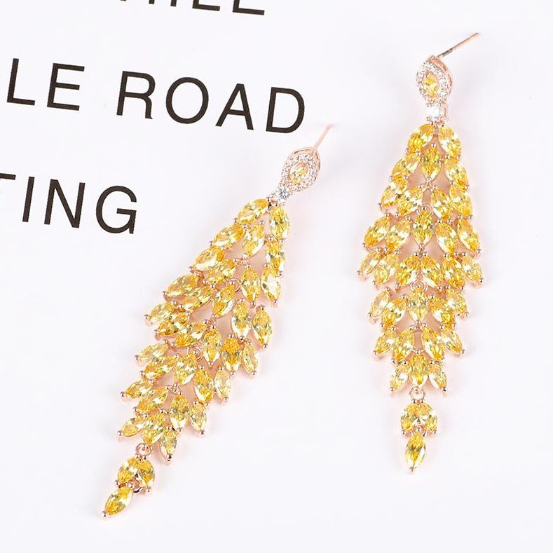 Pomona Rose Gold Leaf Chandelier Drop Earrings