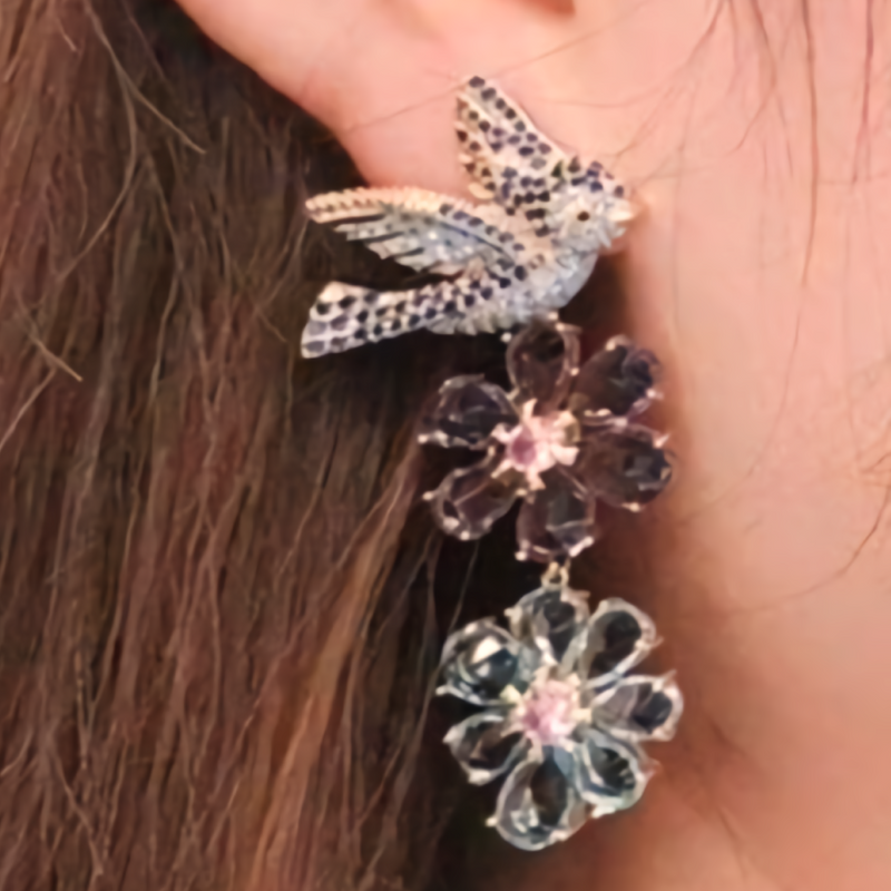 Luxe Crystal Bird and Flower Drop Earrings