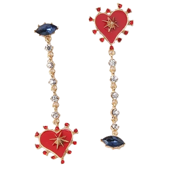 Blue Double Hearts Stud Drop Earrings