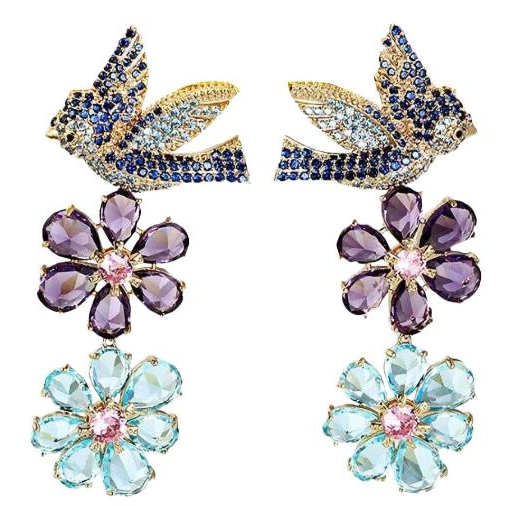 Luxe Crystal Bird and Flower Drop Earrings