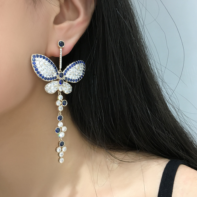 Luxe Crystal Butterfly Tassel Earrings