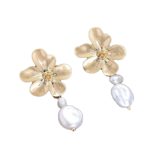 Desert Rose Pearl Drop Stud Earrings