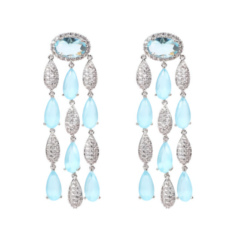 Luxe Goddess Sky Blue Crystal Statement Drop Earrings