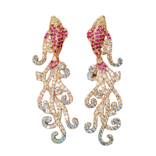 Multicolored Crystal Goldfish Statement Chandelier Earrings