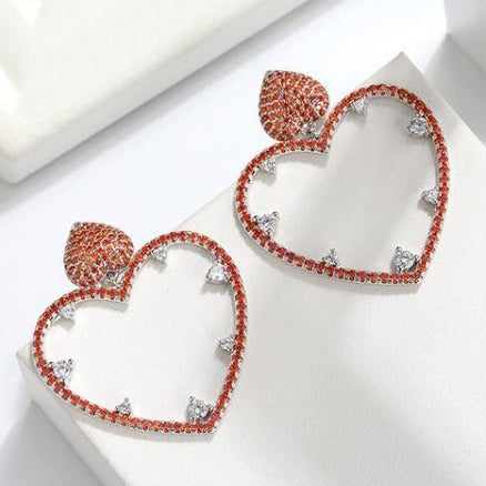 Red Heart Crystal Statement Earrings