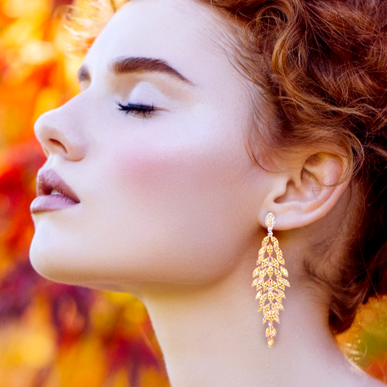 Pomona Rose Gold Leaf Chandelier Drop Earrings