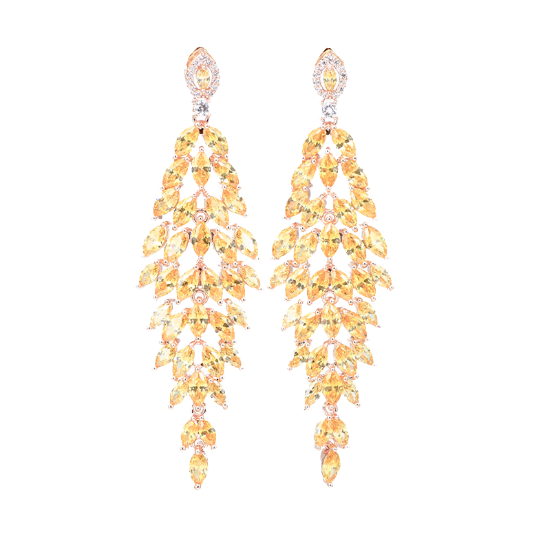 Pomona Rose Gold Leaf Chandelier Drop Earrings