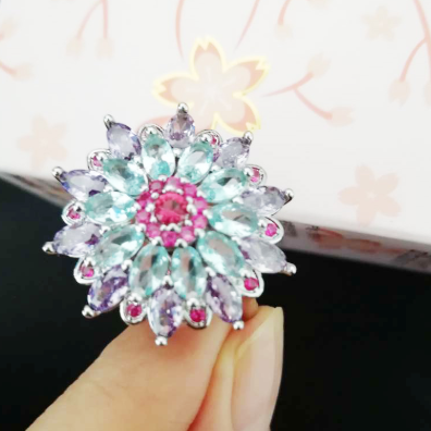 Multicolor Gemstone Flower Ring