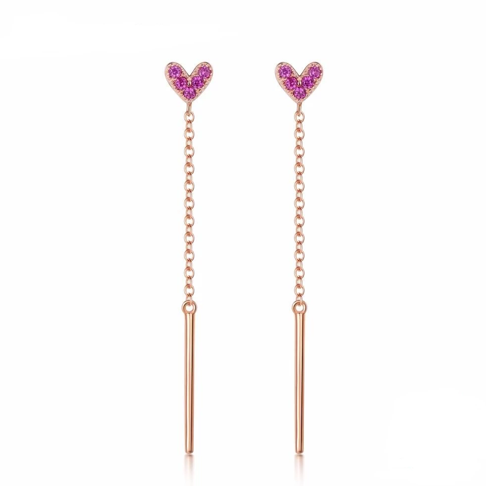 Pink Heart Tassel Earrings