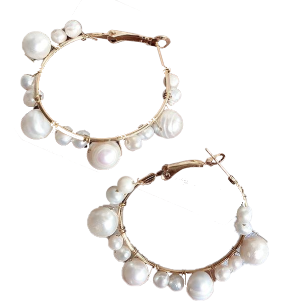 Gold Pearl Hoop Earrings