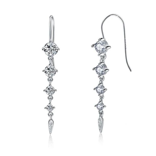 Silver Crystal Linear Drop Earrings