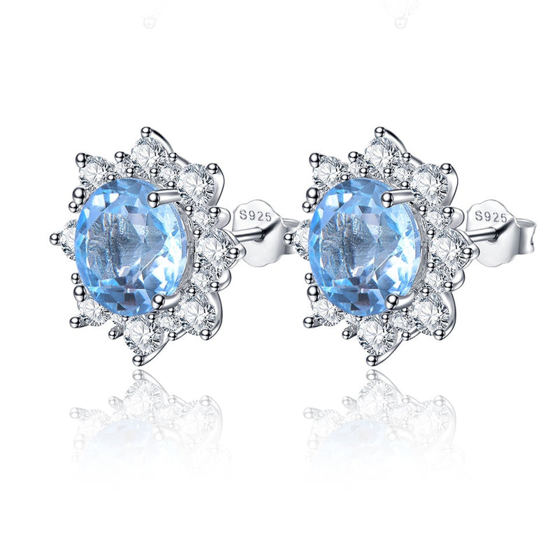 Luxe Natural Sky Blue Topaz Flower Stud Earrings