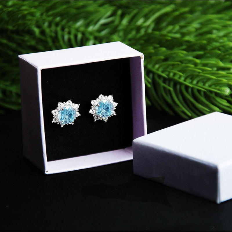 Luxe Natural Sky Blue Topaz Flower Stud Earrings