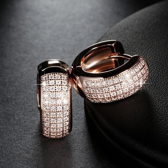 Rose Gold Crystal Huggie Hoop Earrings