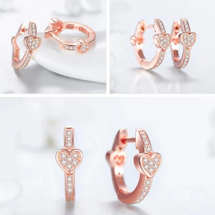 Rose Gold Heart-Shaped Huggie Hoop Earrings