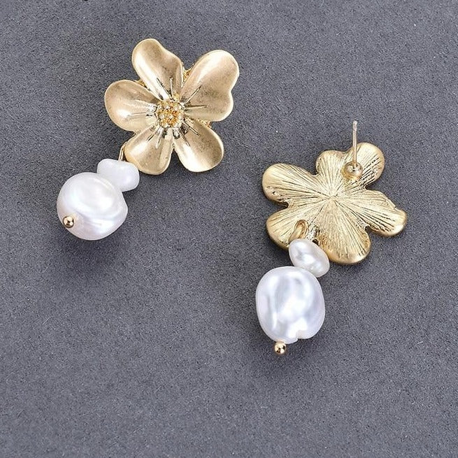 Desert Rose Pearl Drop Stud Earrings