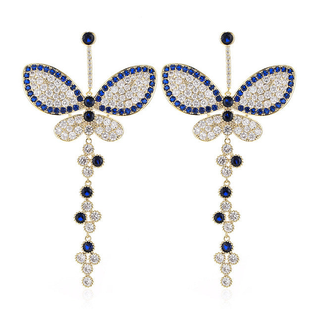 Luxe Crystal Butterfly Tassel Earrings