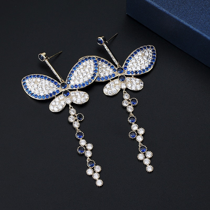 Luxe Crystal Butterfly Tassel Earrings