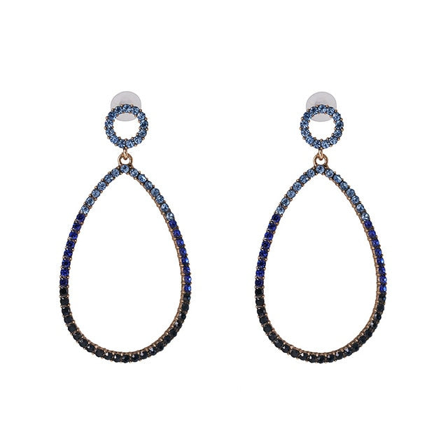 Blue Rhinestone Pavé Teardrop Hoop Earrings