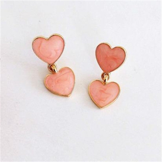 Pink Heart Shaped Stud Drop Earrings