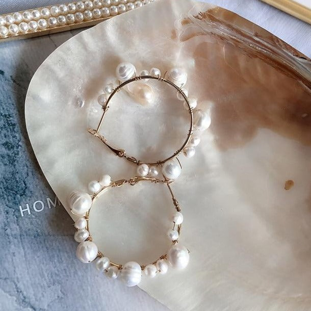 Gold Pearl Hoop Earrings