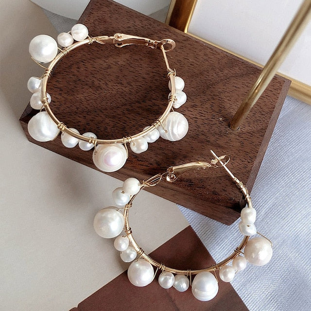 Gold Pearl Hoop Earrings