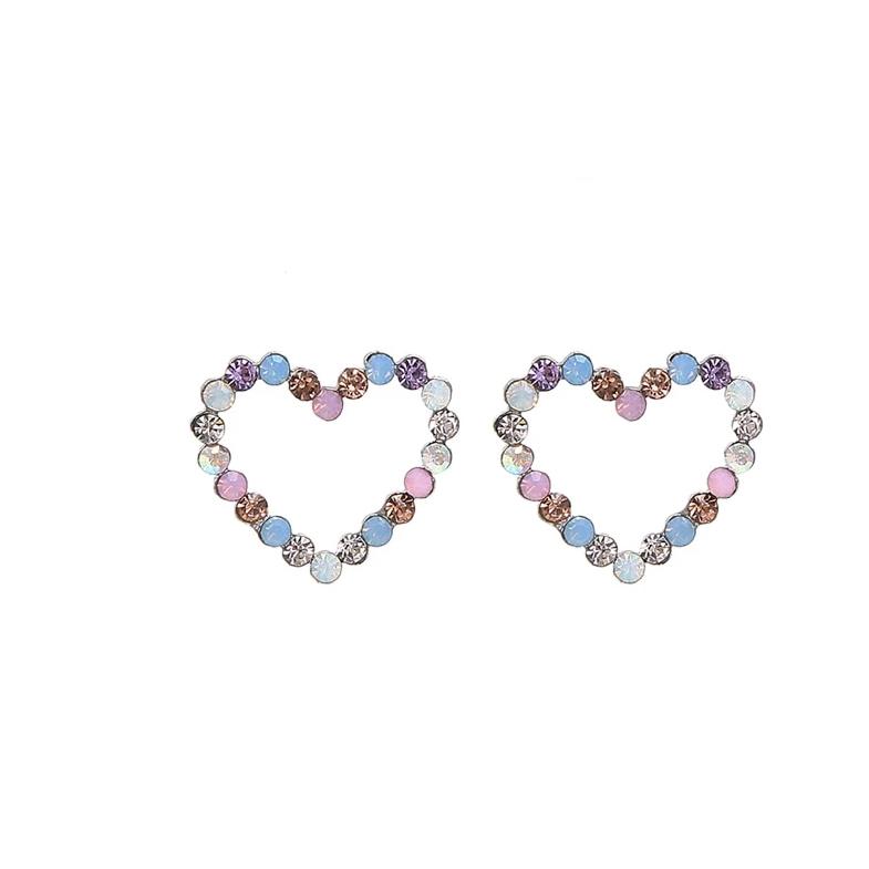 Multicolored Rhinestone Heart Stud Earrings