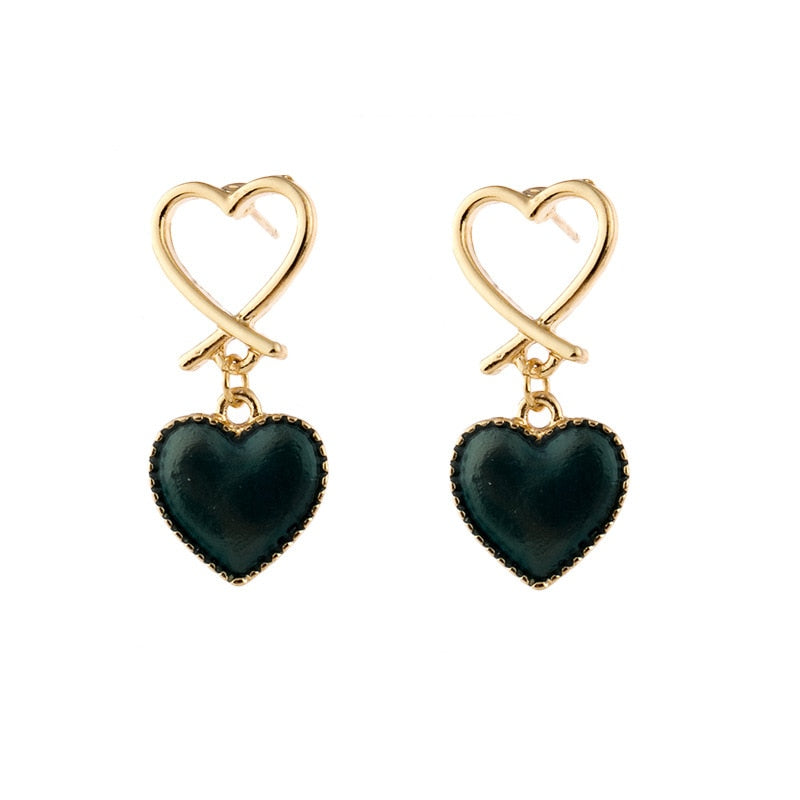 Blue Double Hearts Stud Drop Earrings