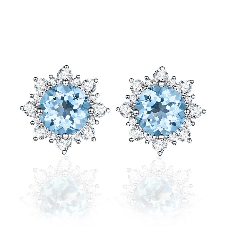 Luxe Natural Sky Blue Topaz Flower Stud Earrings