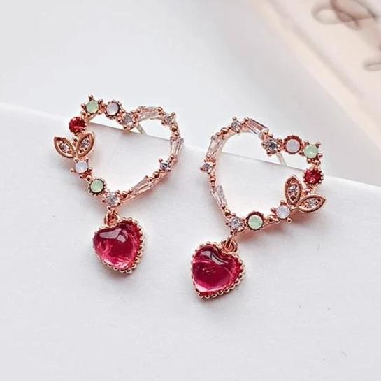 Spring Love Heart-Shaped Stud Drop Earrings