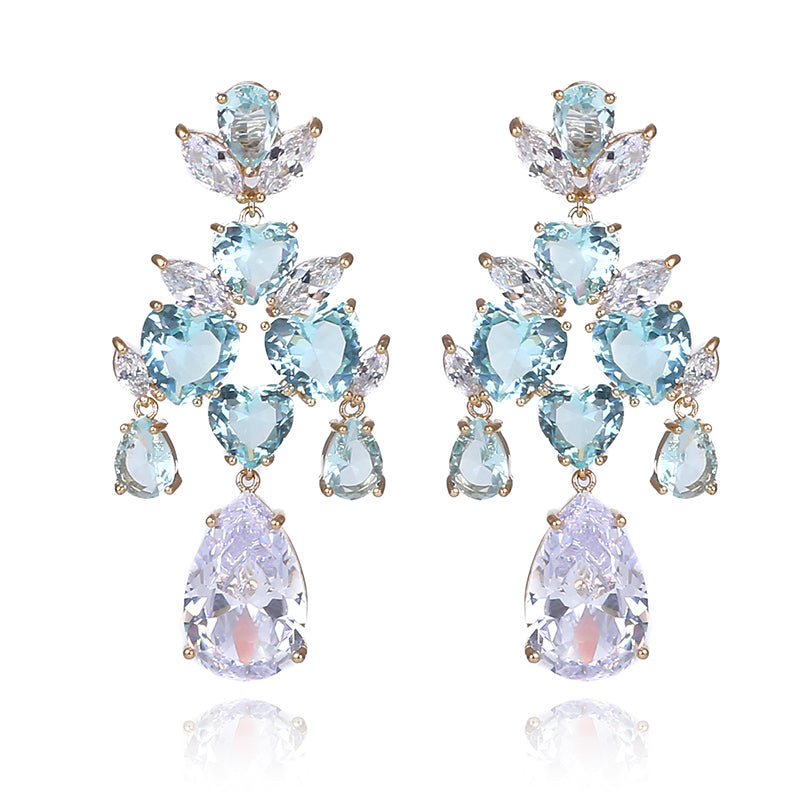 Luxe Goddess Sky Blue Crystal Statement Drop Earrings