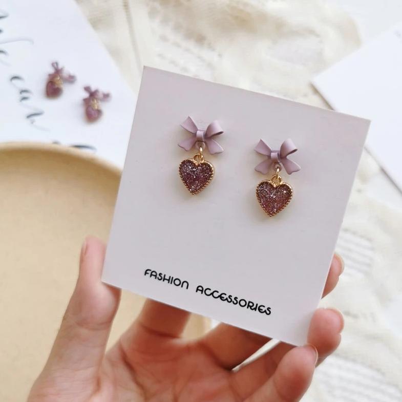 Sugar Plum Drusy Heart Stud Drop Earrings