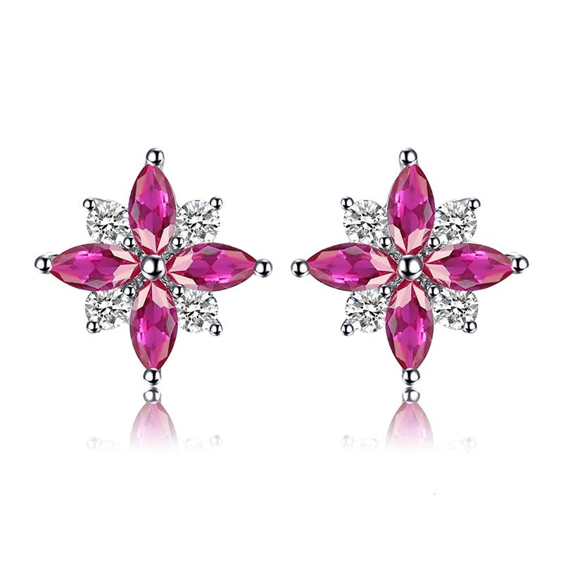 Pink Lily Flower Ruby Stud Earrings