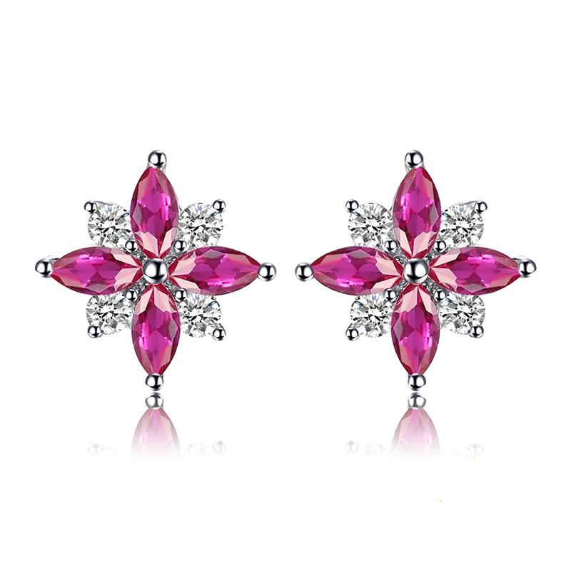 Pink Lily Flower Ruby Stud Earrings