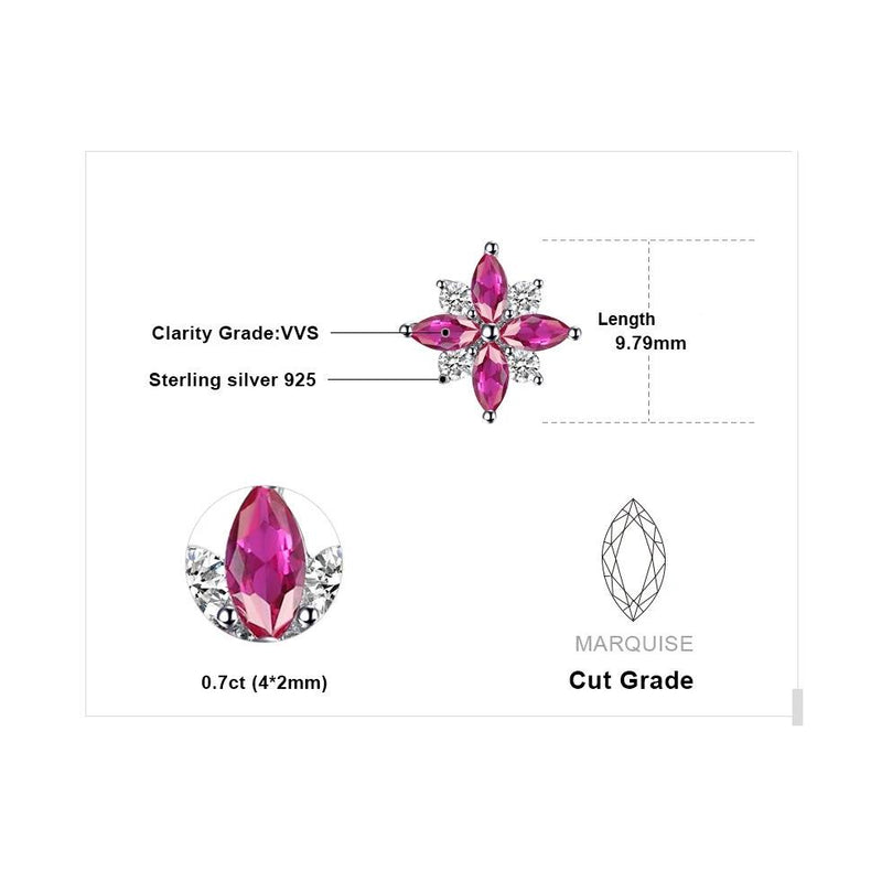 Pink Lily Flower Ruby Stud Earrings