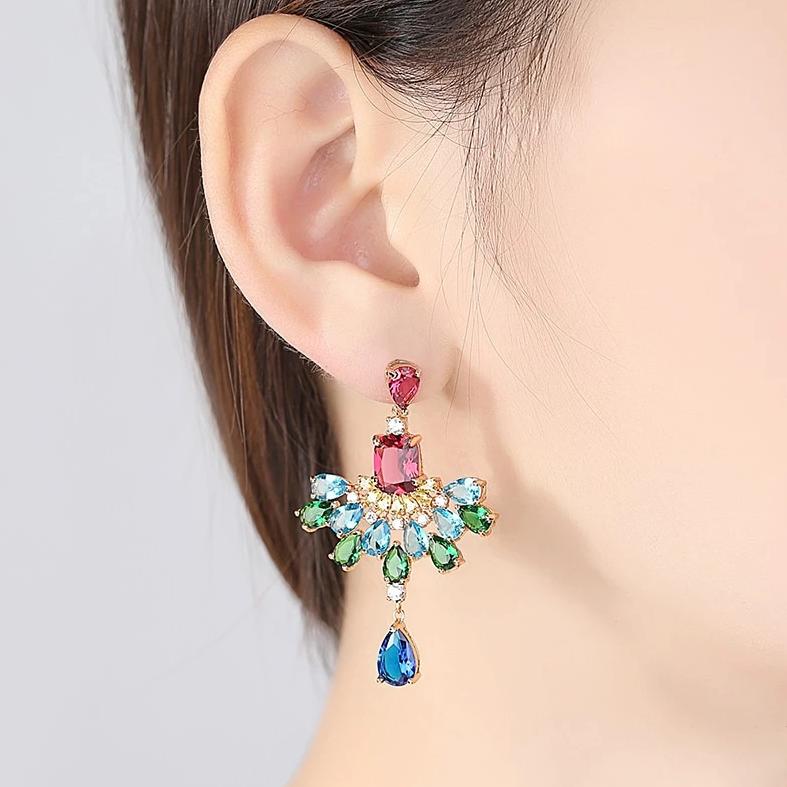 Macaw Hyperbole Multicolor Crystal Drop Earrings