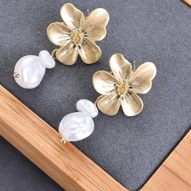 Desert Rose Pearl Drop Stud Earrings