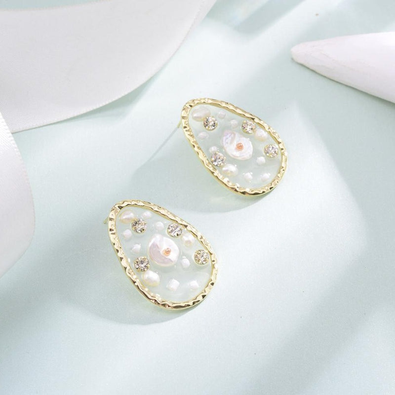 Translucent Pear Shaped Pearl Stud Earrings