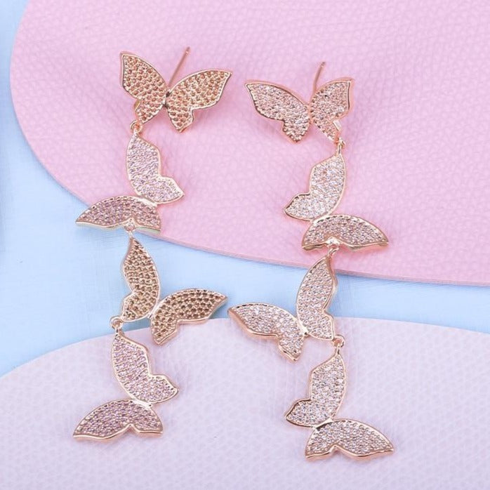 Pink Butterfly Drop Earrings