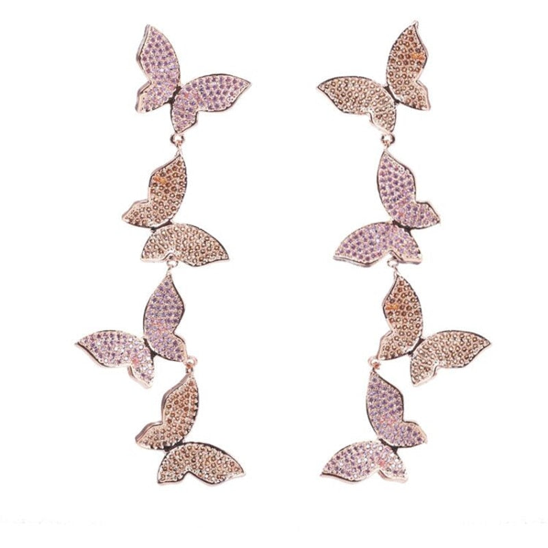 Pink Butterfly Drop Earrings