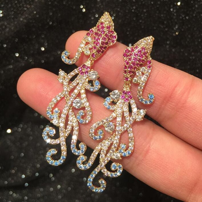 Multicolored Crystal Goldfish Statement Chandelier Earrings