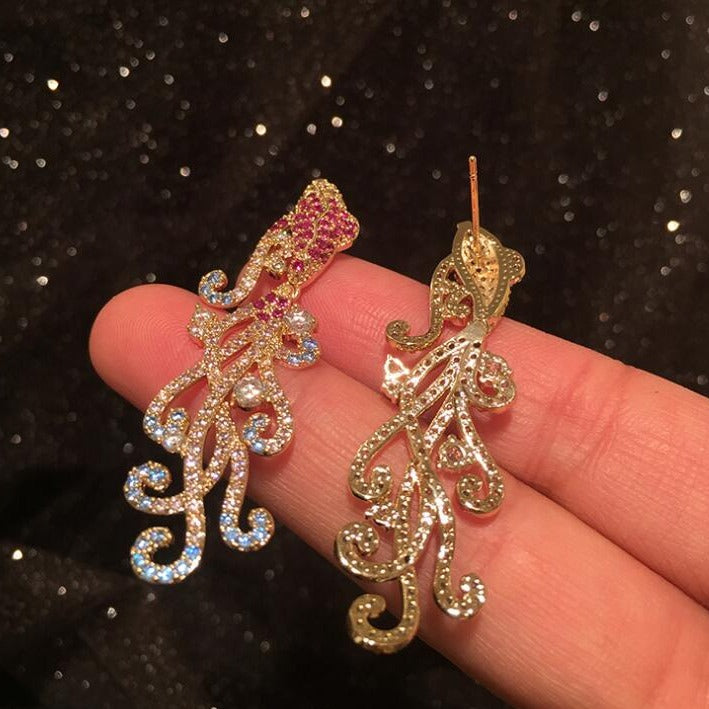 Multicolored Crystal Goldfish Statement Chandelier Earrings