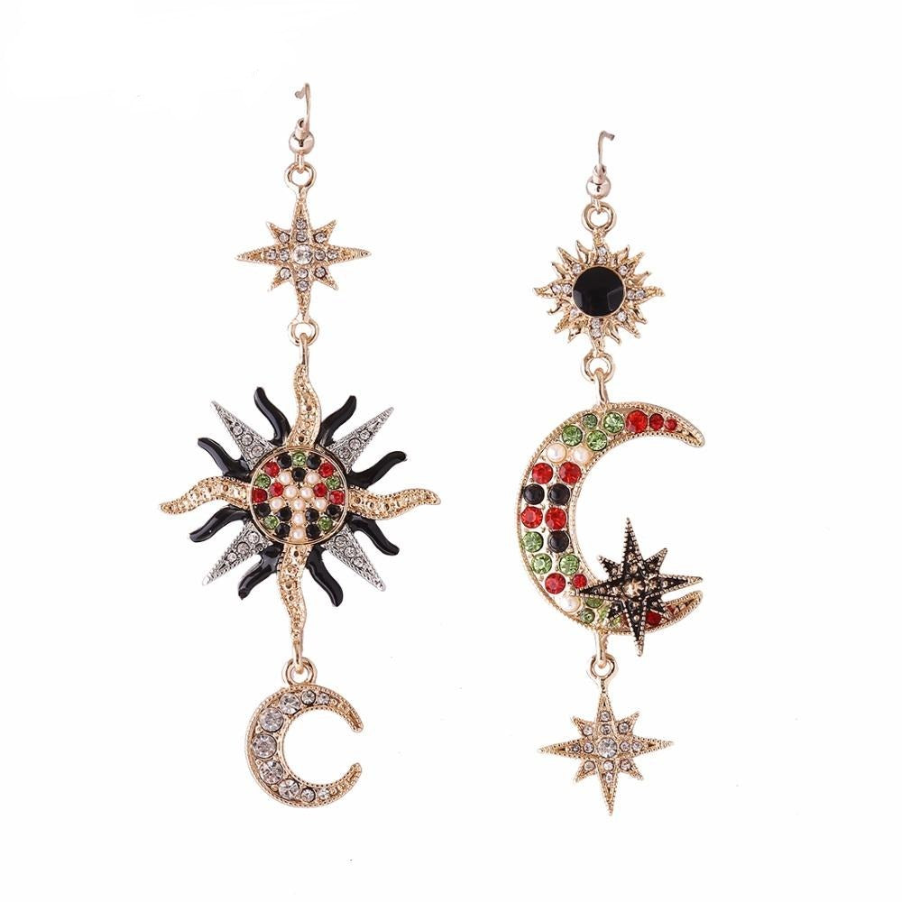 Sun Moon Rhinestone Statement Earrings