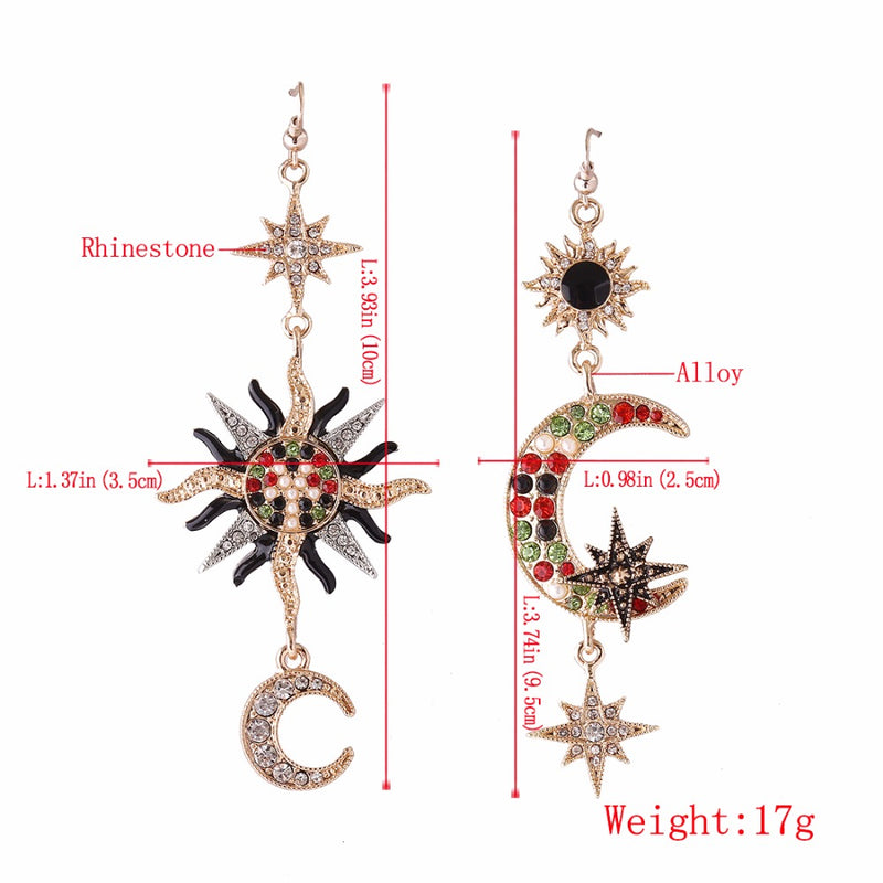 Sun Moon Rhinestone Statement Earrings