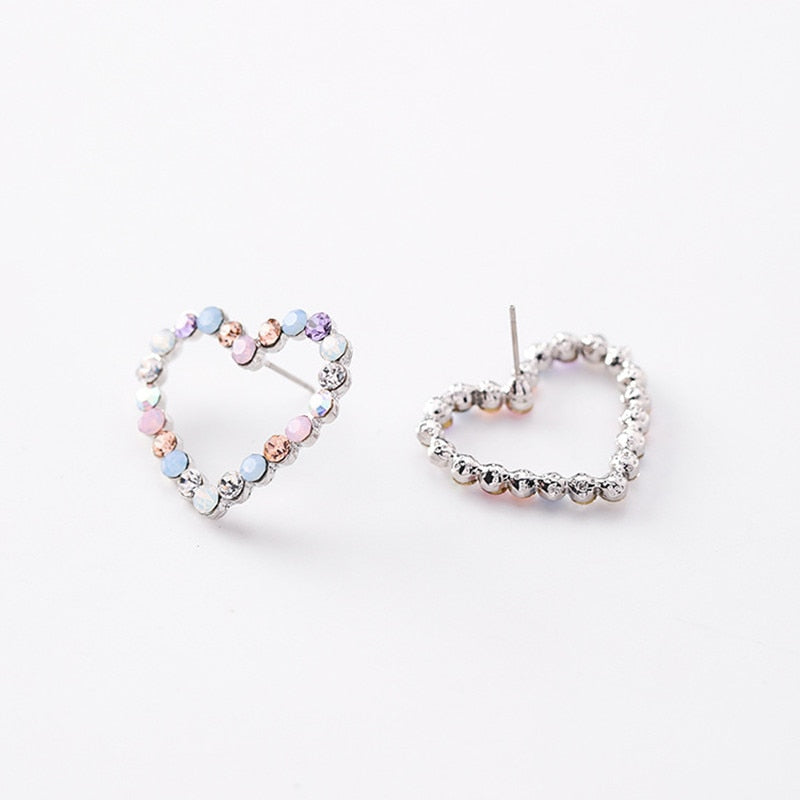 Multicolored Rhinestone Heart Stud Earrings