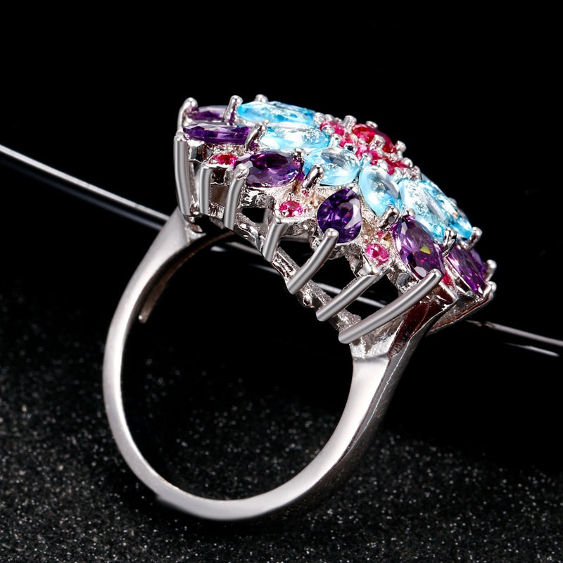 Multicolor Gemstone Flower Ring