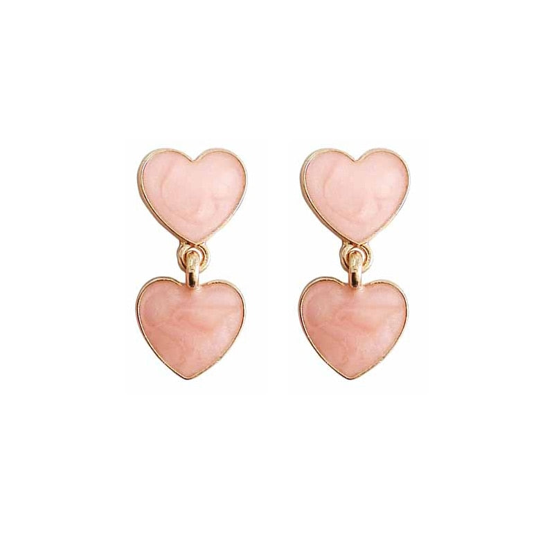 Pink Heart Shaped Stud Drop Earrings