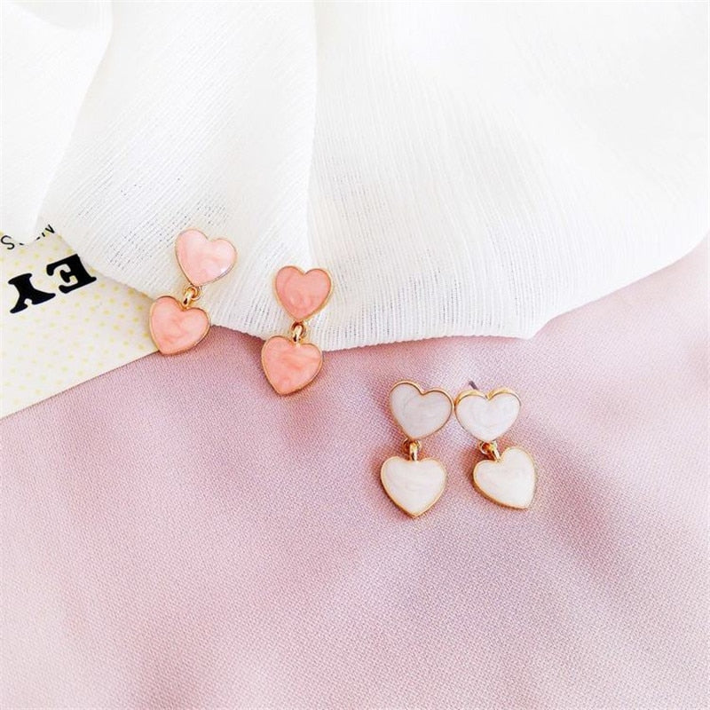 Pink Heart Shaped Stud Drop Earrings