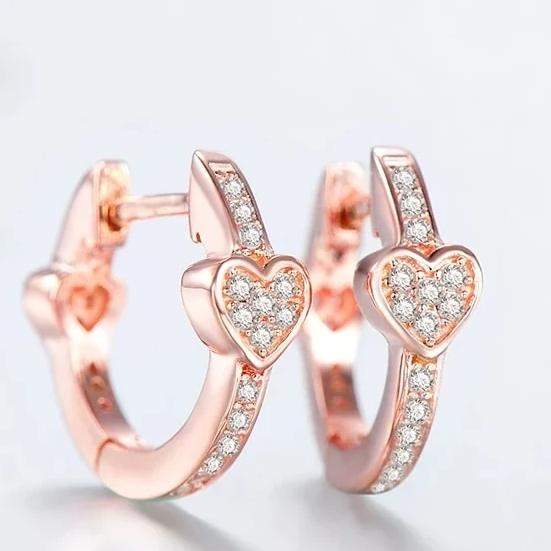  14K Rose Gold Solid Sideways Heart Shaped Hoop