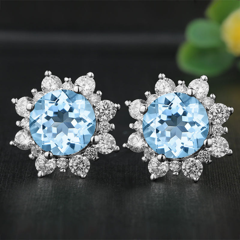 Luxe Natural Sky Blue Topaz Flower Stud Earrings